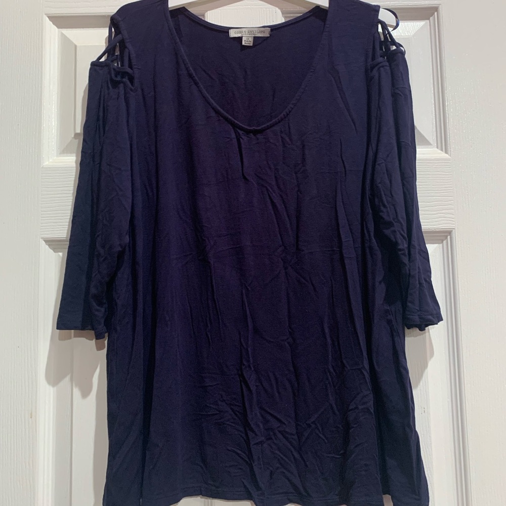 Navy Blue V-Neck Blouse